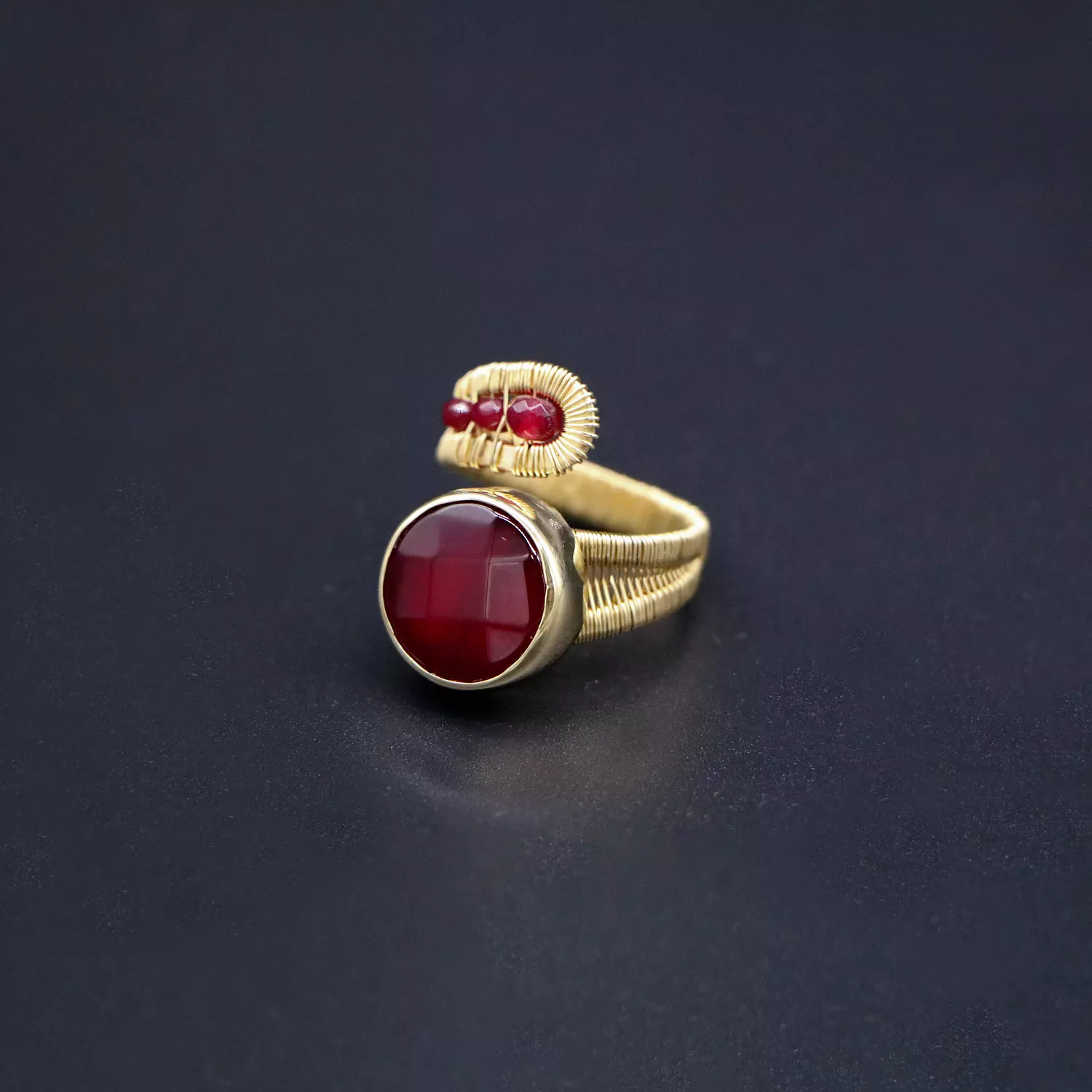 Brass ring with agate gemstones. image