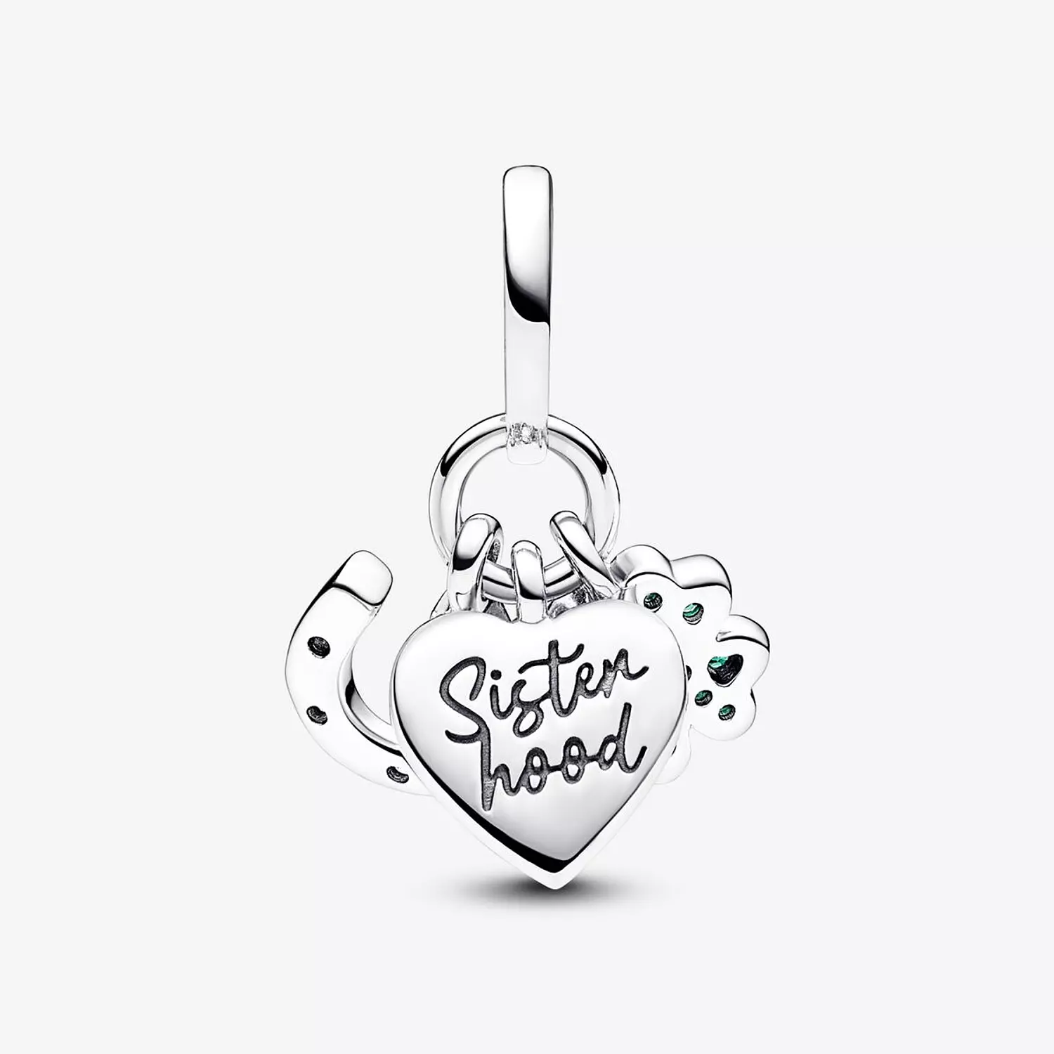 Four Leaf Clover, Heart and Horseshoe Triple Dangle Charm 1