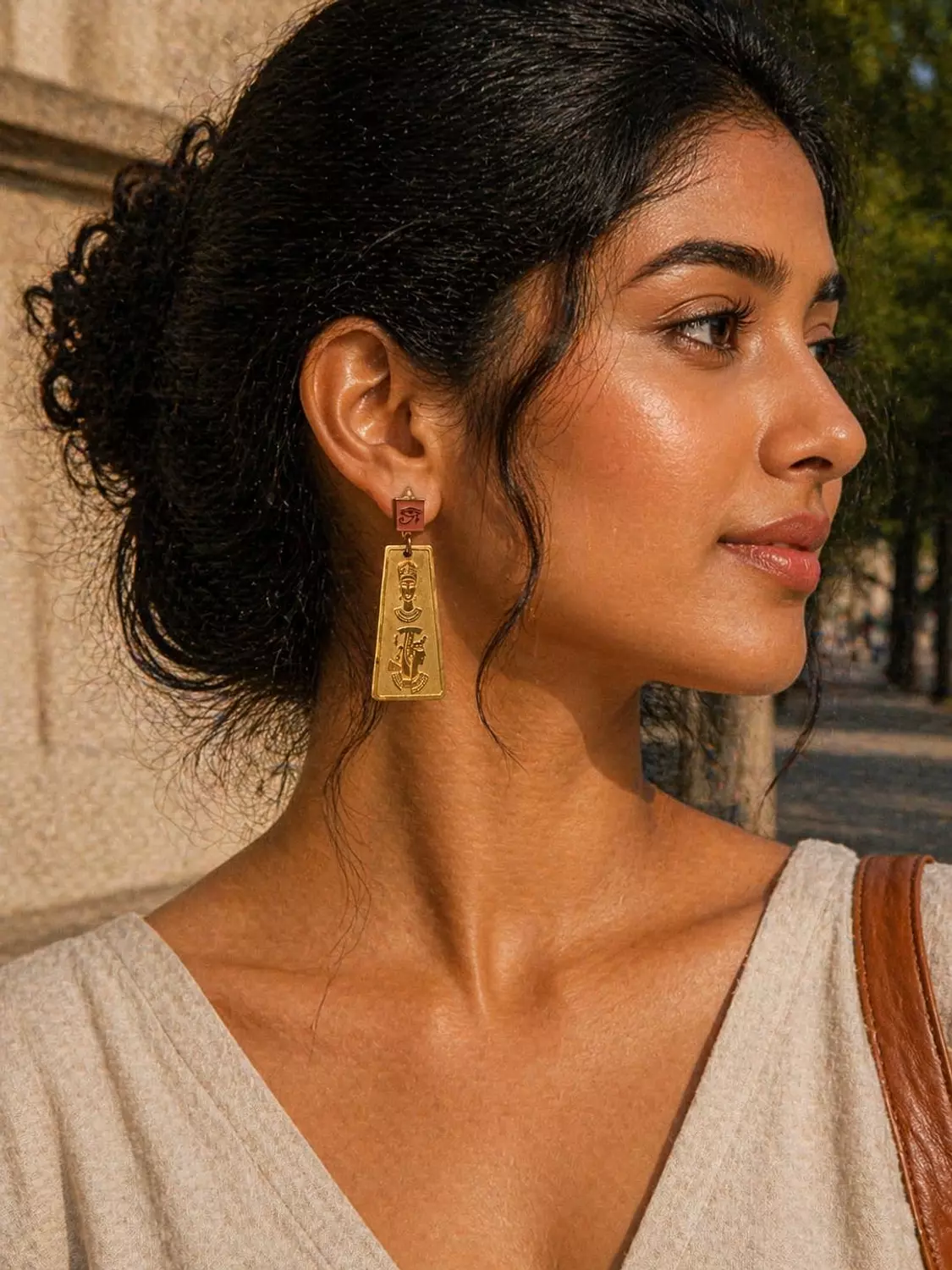 Rectangular brass 18k gold plated earrings hover image