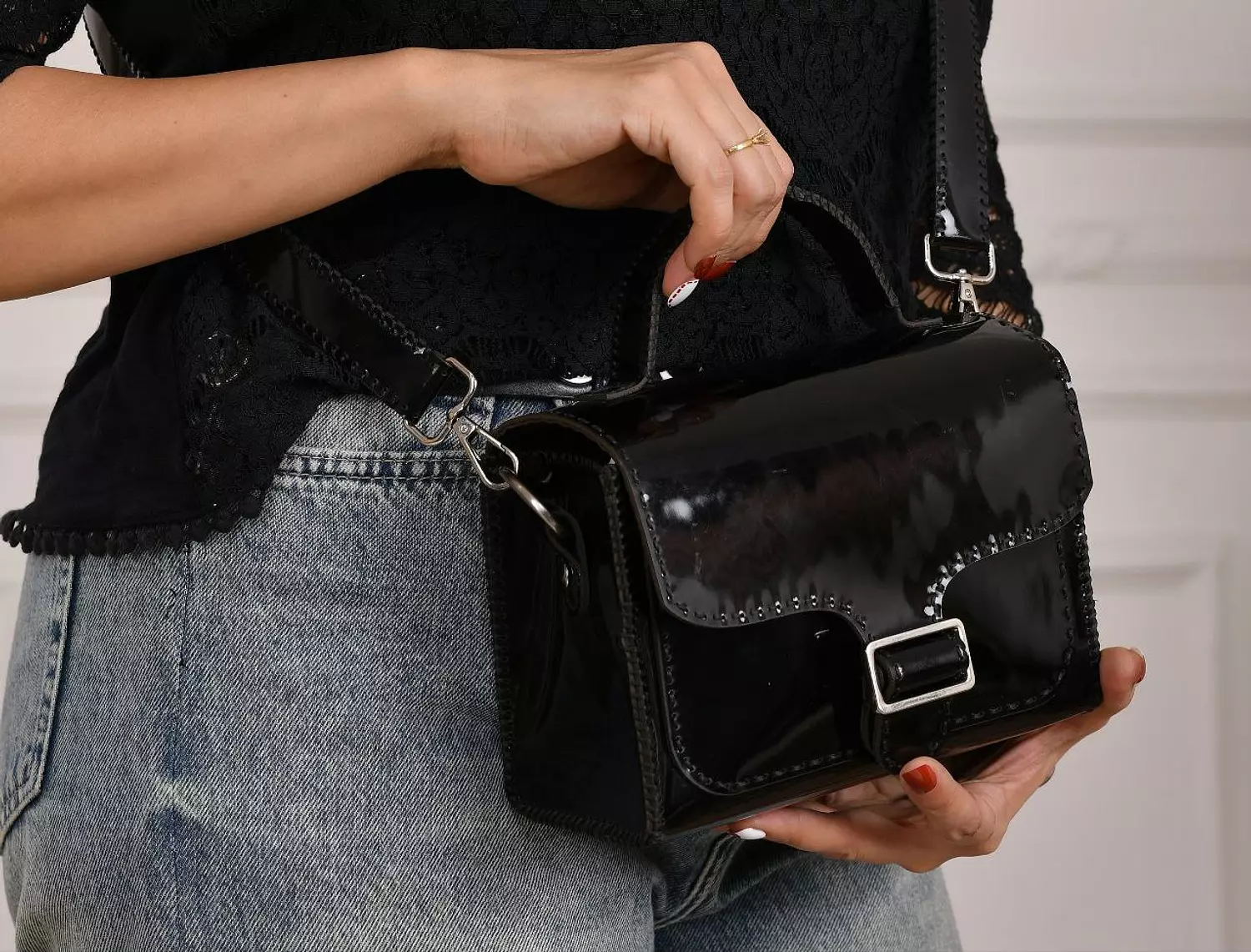 black shiny bag hover image