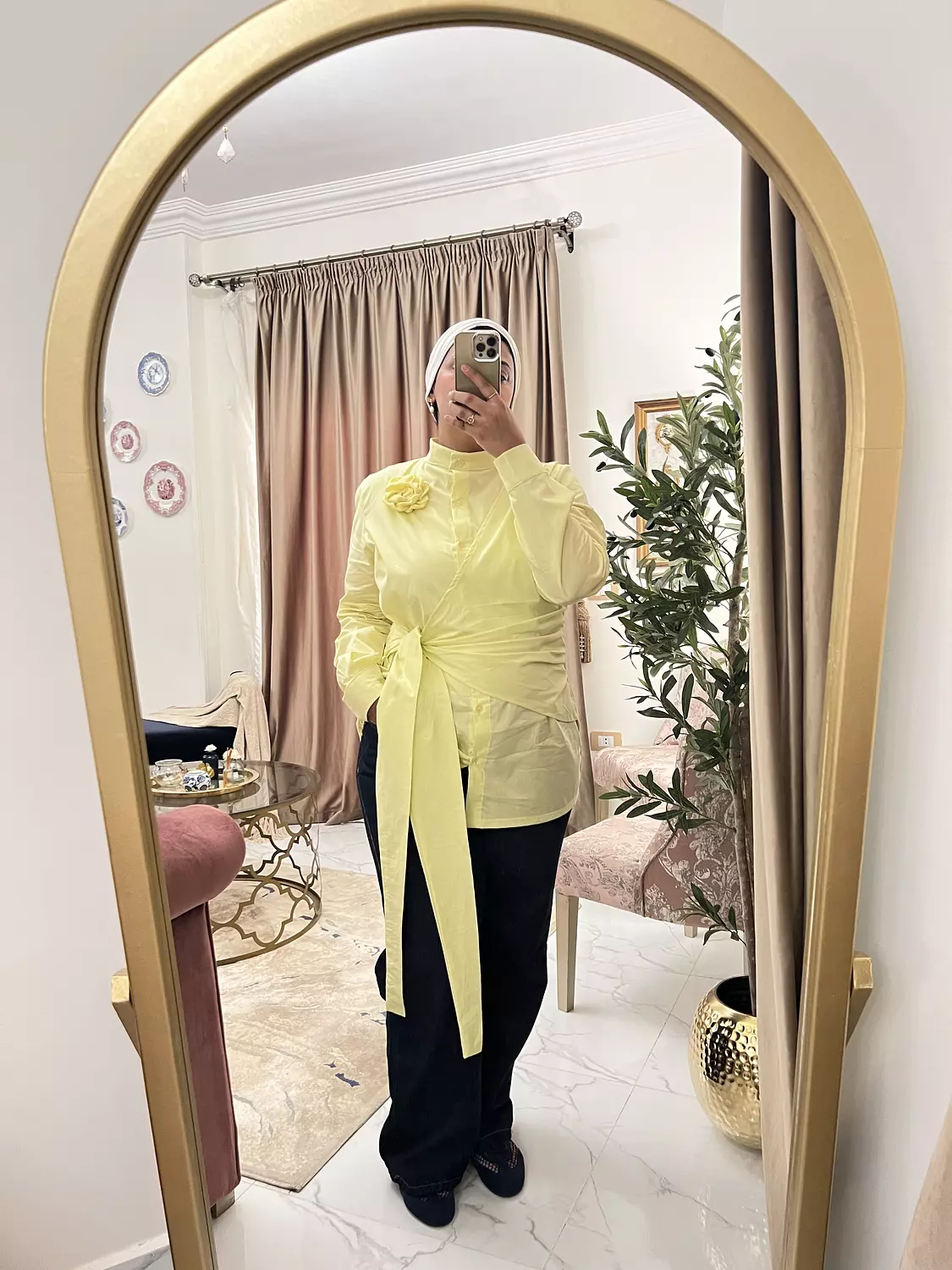 The Drape Wrap Shirt in butter yellow 2