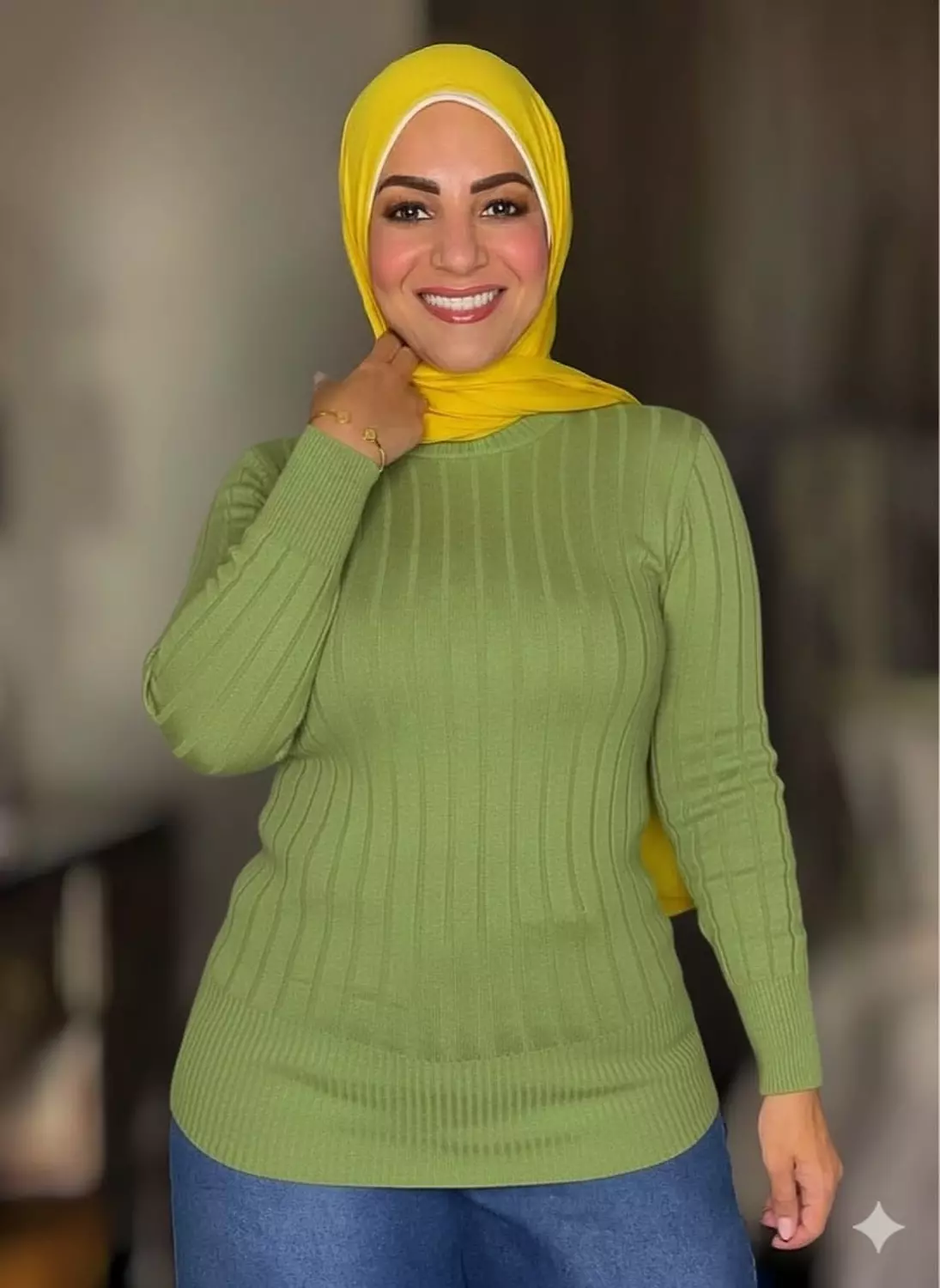 Knitted Striped High-cool Pullover - Free Size - Kiwi image