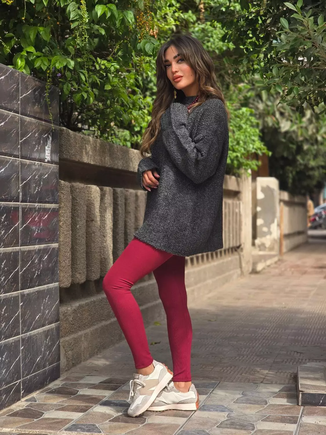 Nubby Textured Oversize Dark Grey Pullover  3