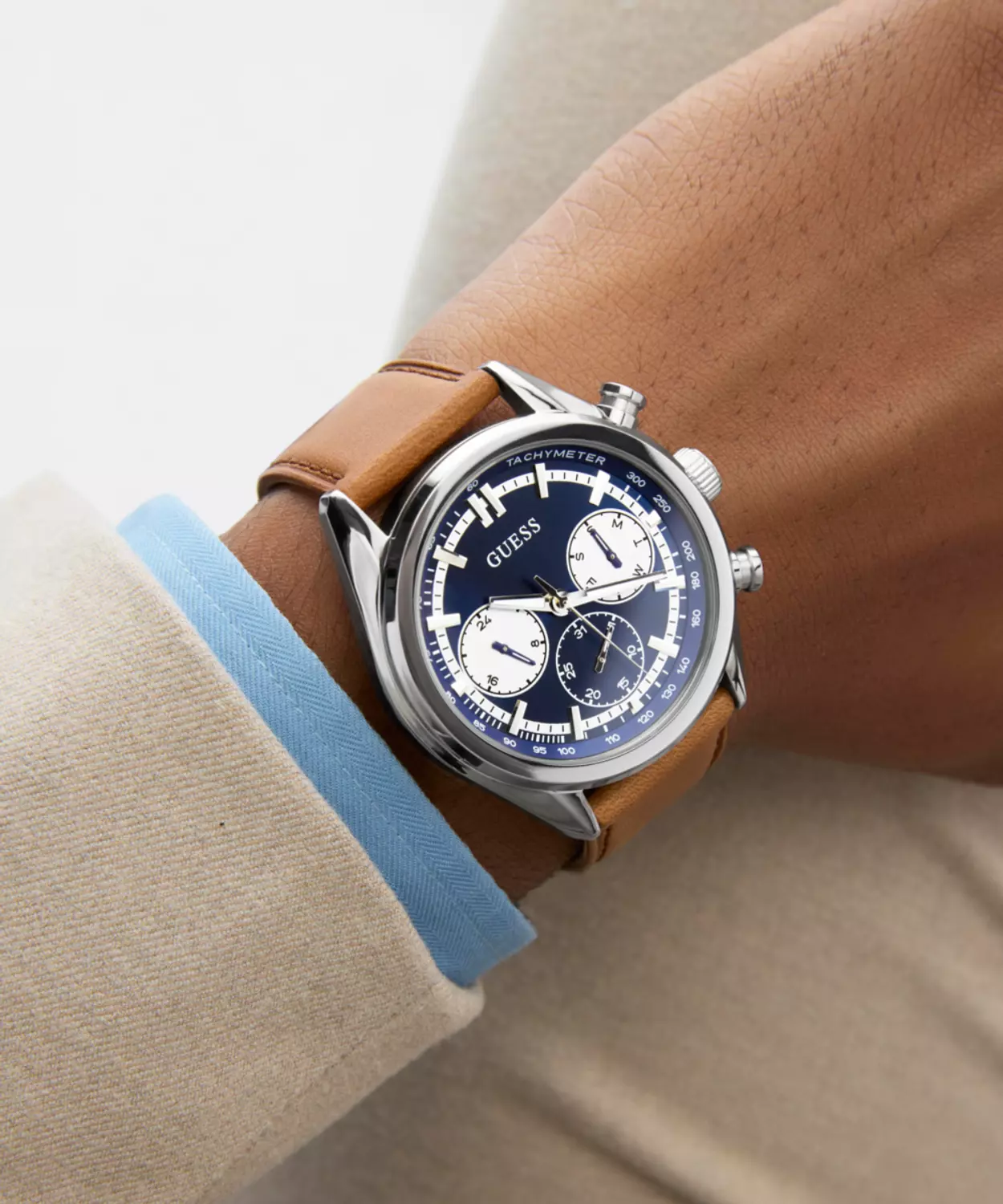 GUESS Mens Brown Silver Tone Multi-function Watch 5