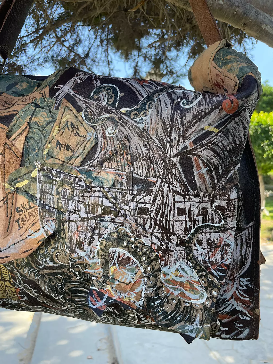 Treasure map real leather hand-made bag 8