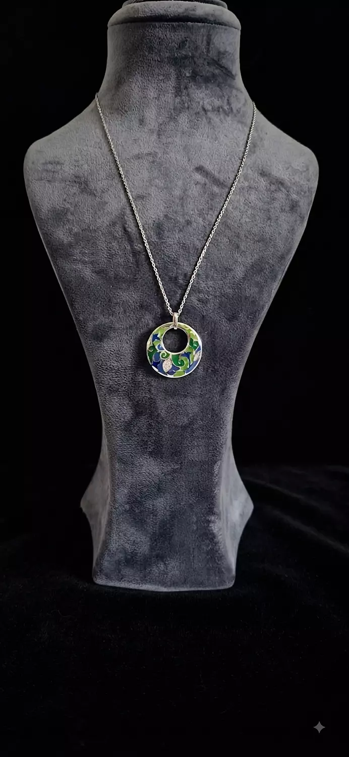 Earthy floral enamel necklace image