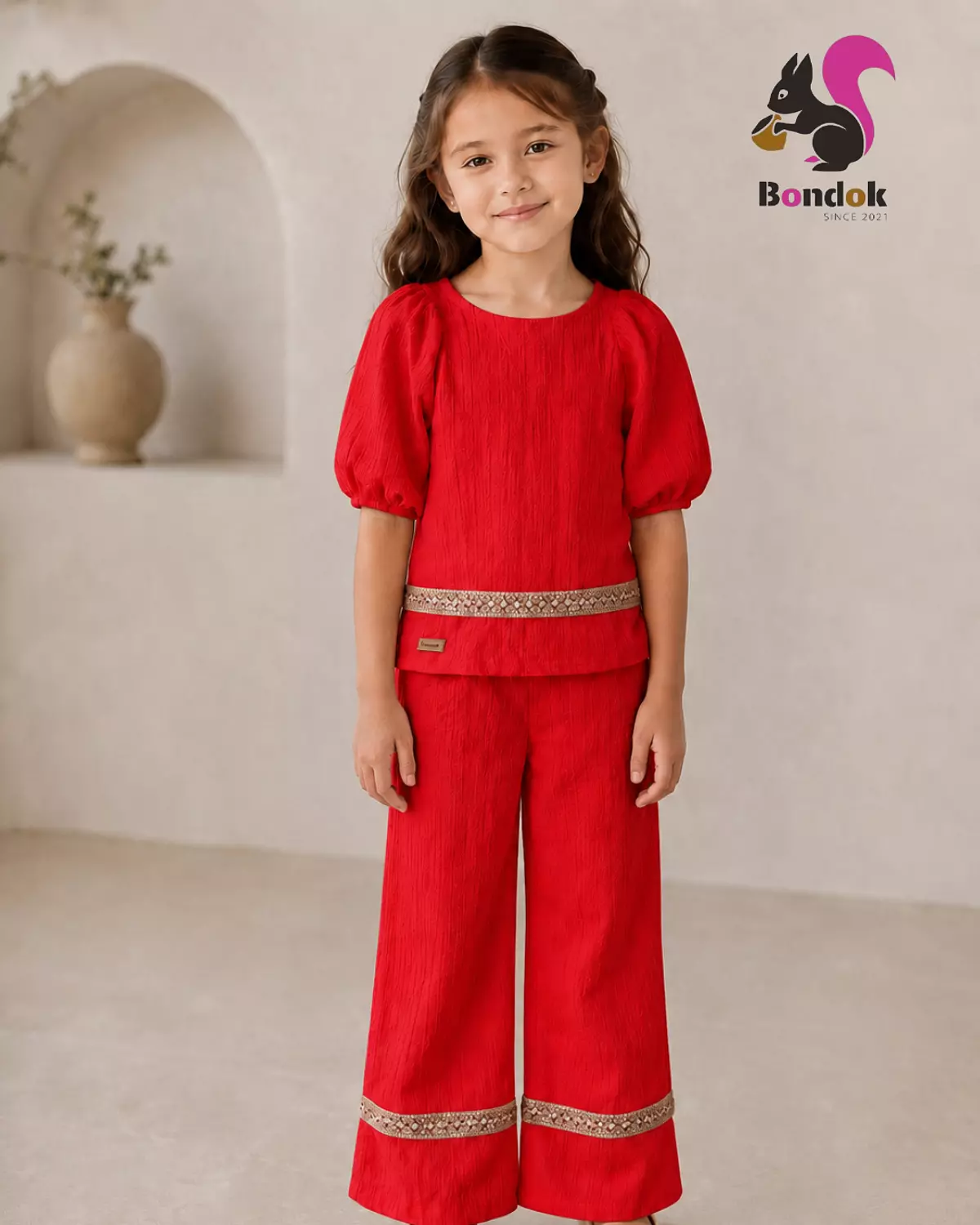 Wonder trim Set Girls' Puff Sleeve Top and Wide-Leg Trouser Set 9
