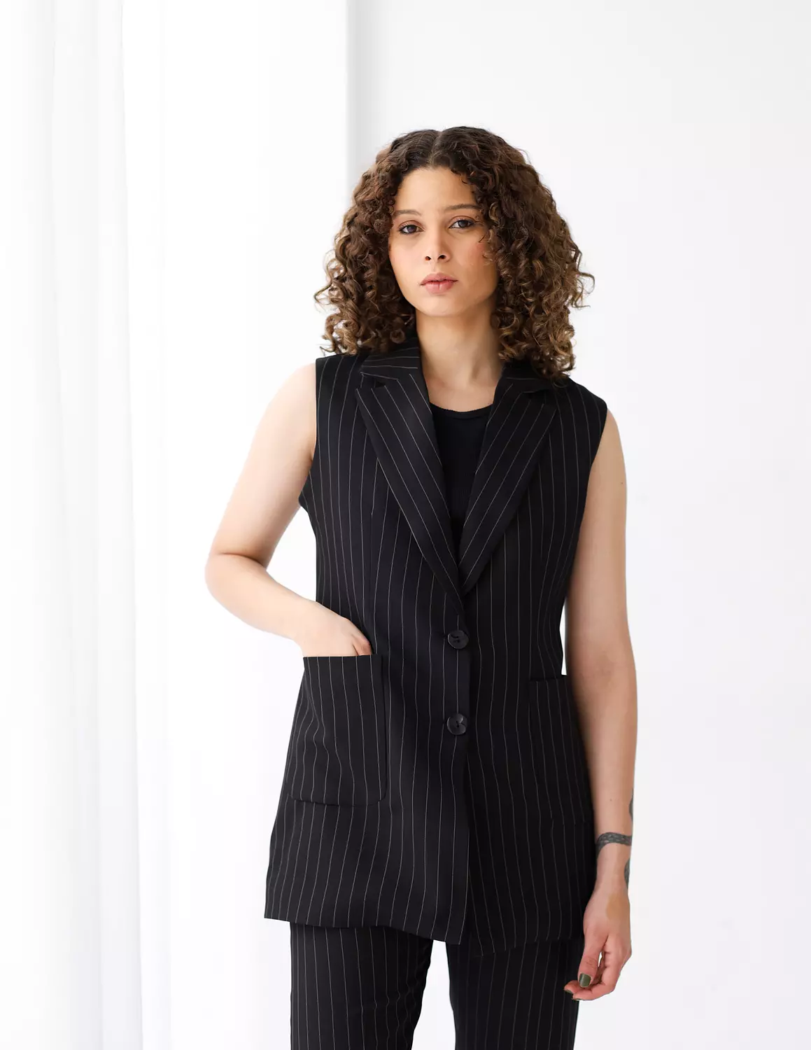Striped Black long vest  image