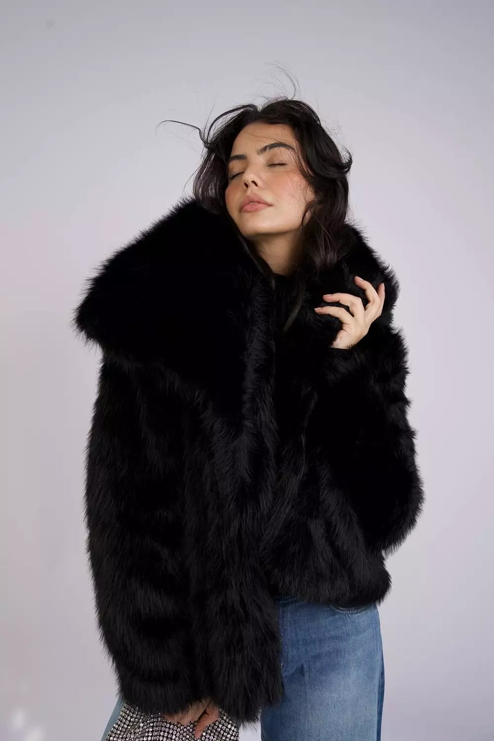 Imported fur jacket with elegant collar  12