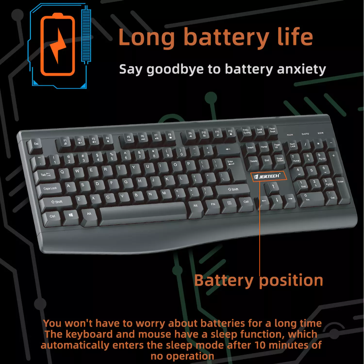 JERTECH- KM500-Waterproof Full-Size Keyboard & Mouse - Black, Made in China 10