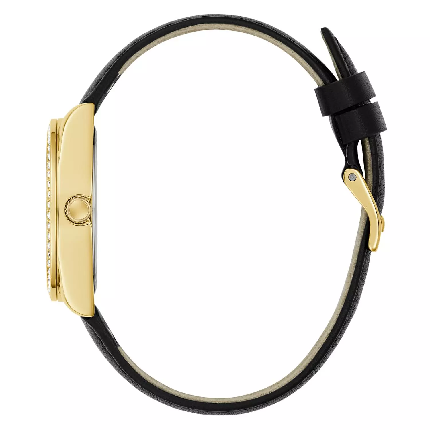 GUESS Ladies Black Gold Tone Analog Watch Black Genuine Leather Strap GW0989L2 1