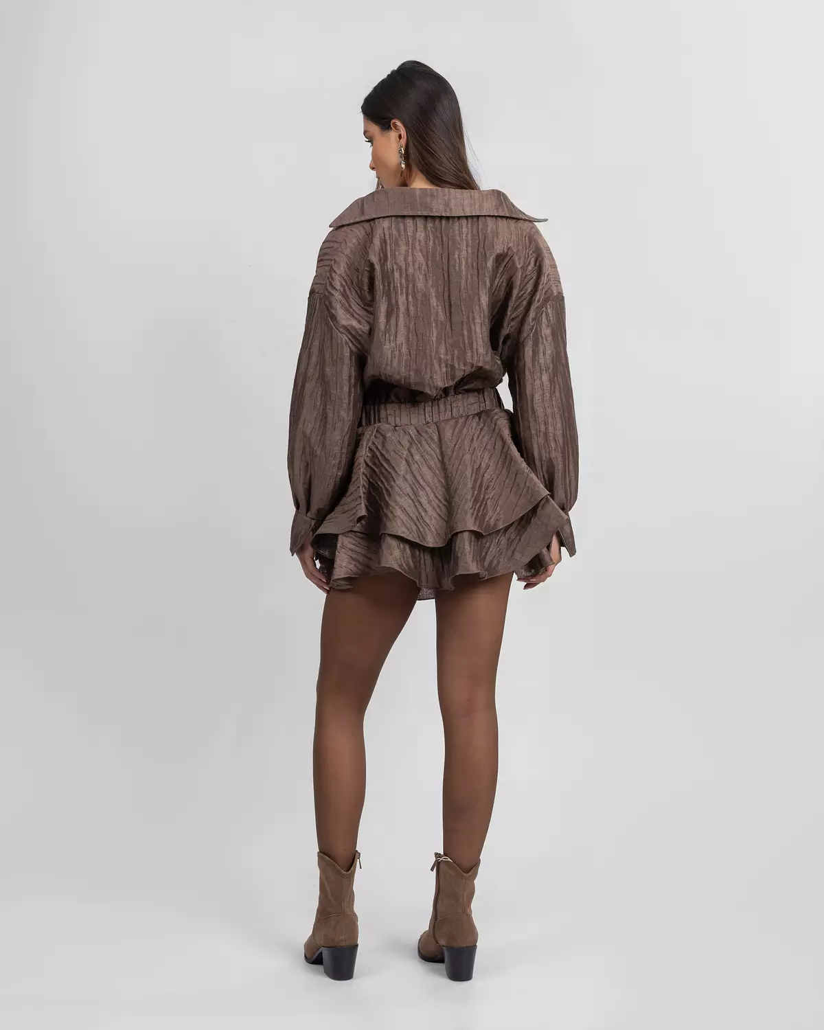 Crushed Organza Brown Mini Dress 3