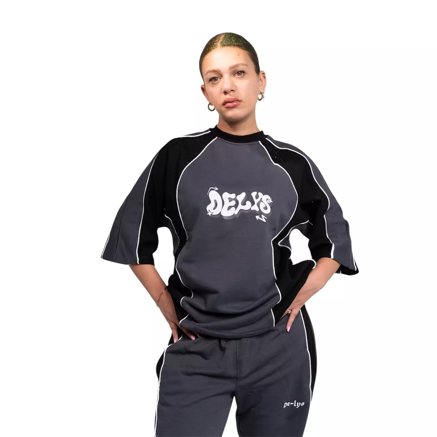  De-lys slices box fit Black & Grey with white stripe t shirt 7