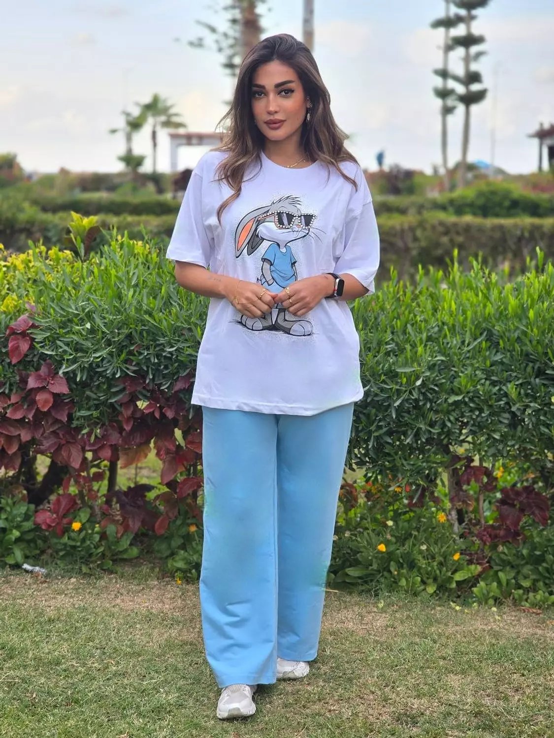 Baby blue cotton sweatpants  image