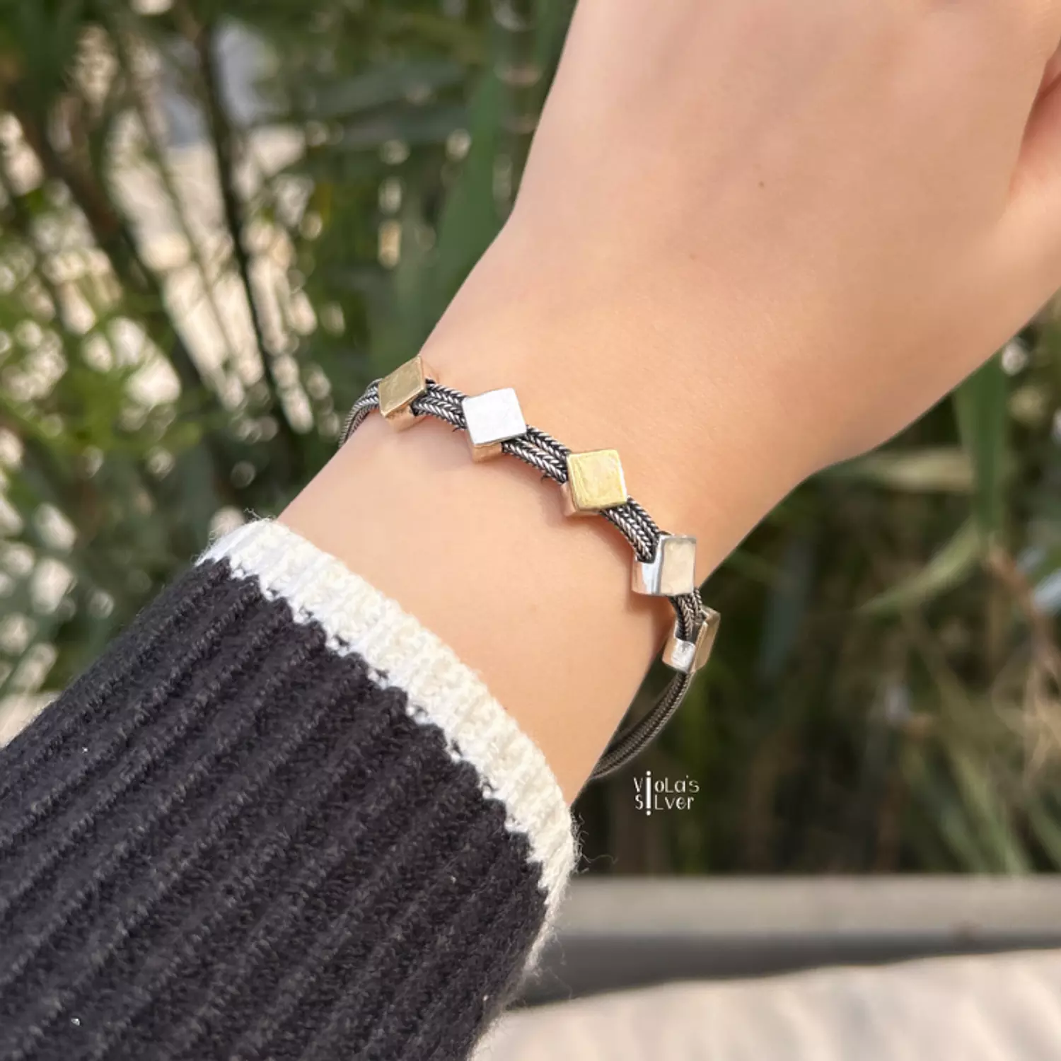 Silver x Copper squares bracelet  image