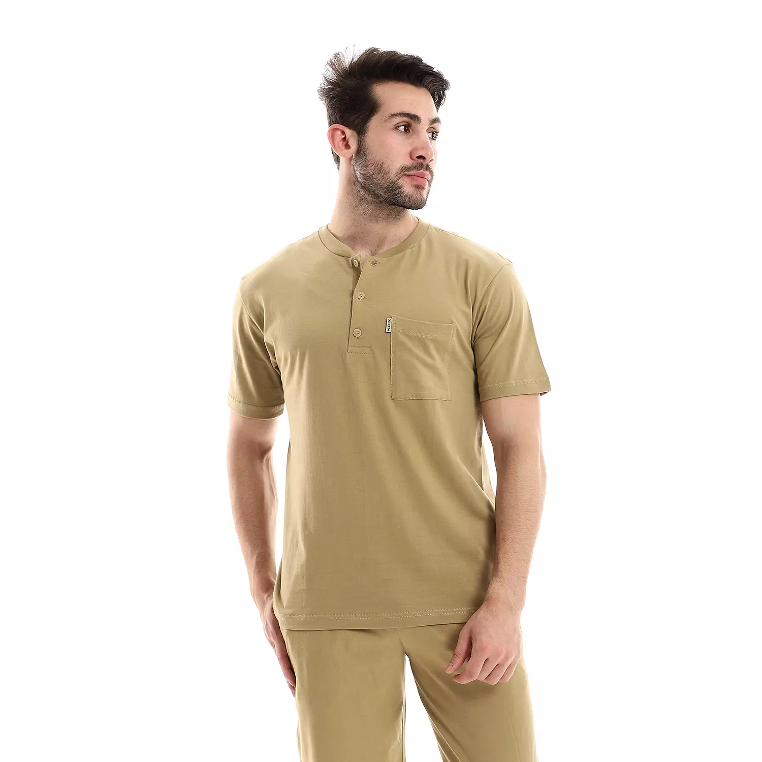 Men Cotton Plain T-Shirt - 4037 - Beige image
