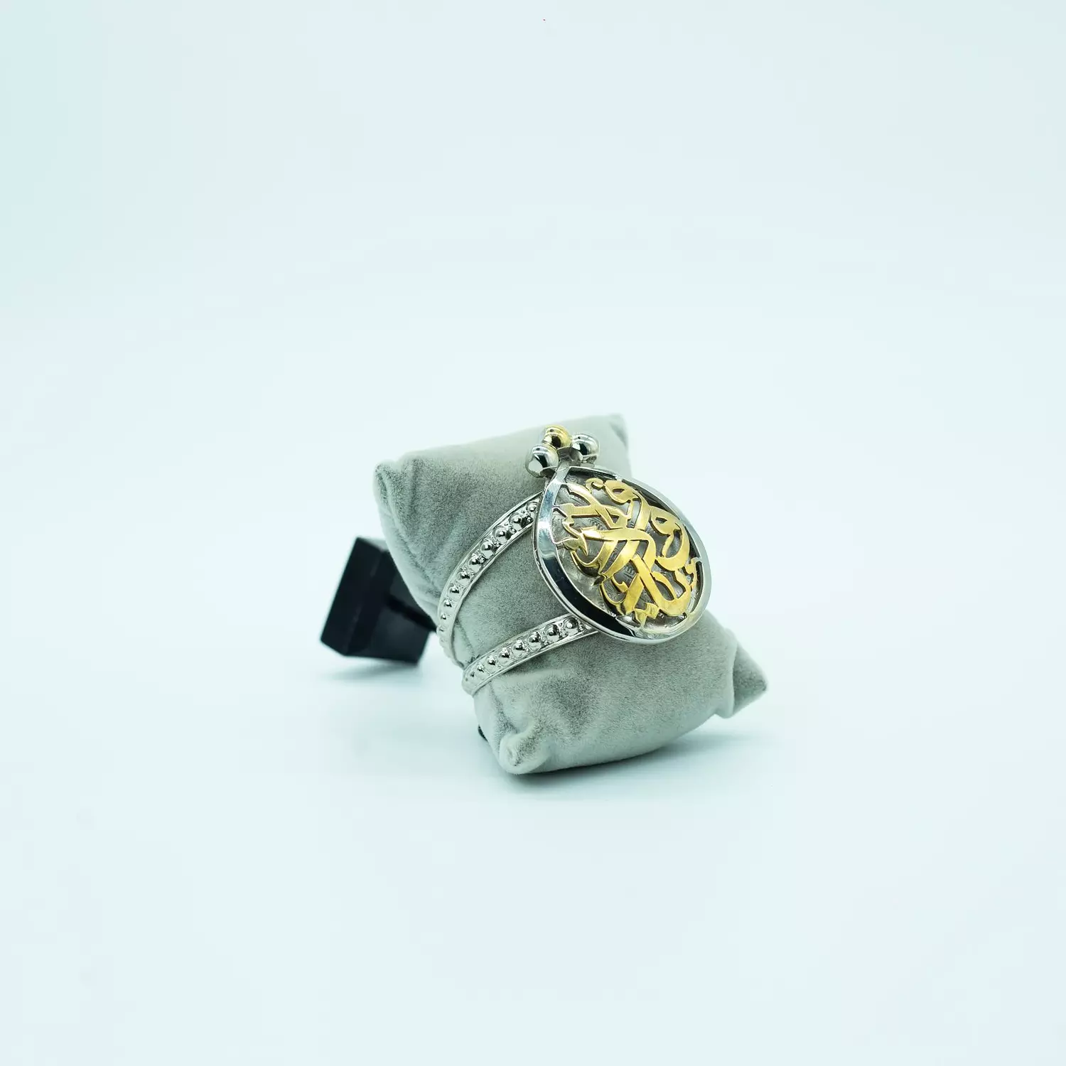 Two-layer copper bracelet, plated with matte and shiny gold and silver - free size - Islamic 4