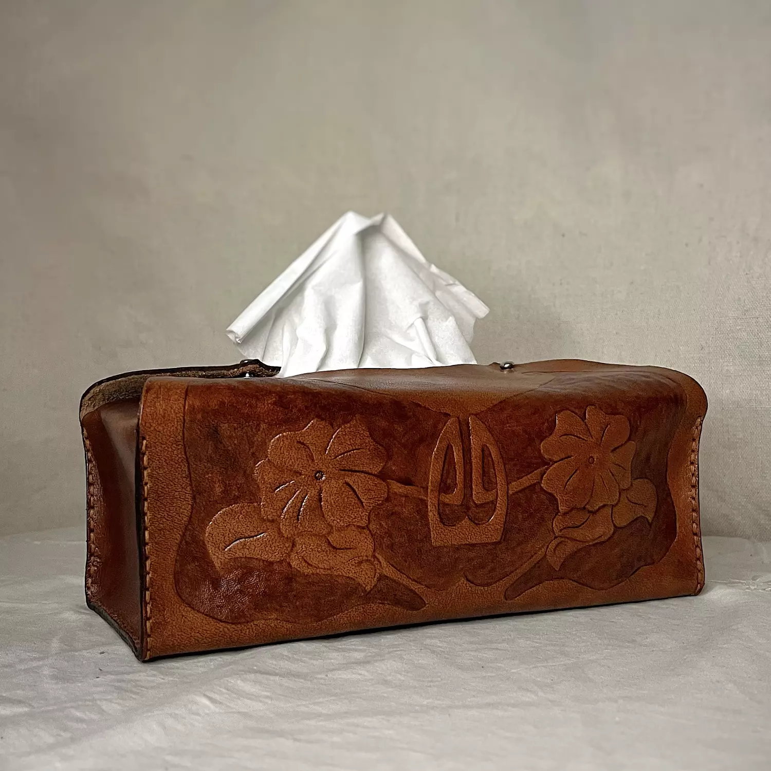 Tooled leather tissue case - art nouveau inspired  image