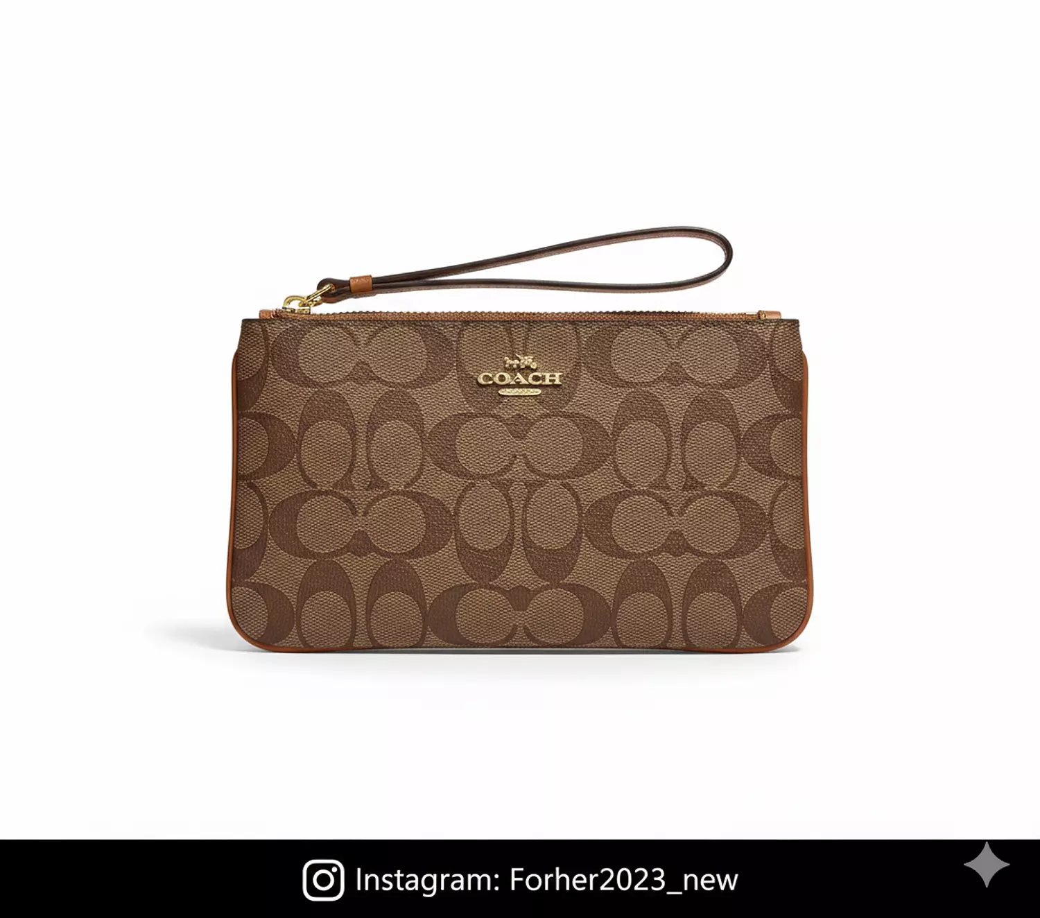 Coach wristlet in signature canvas in tan brown image