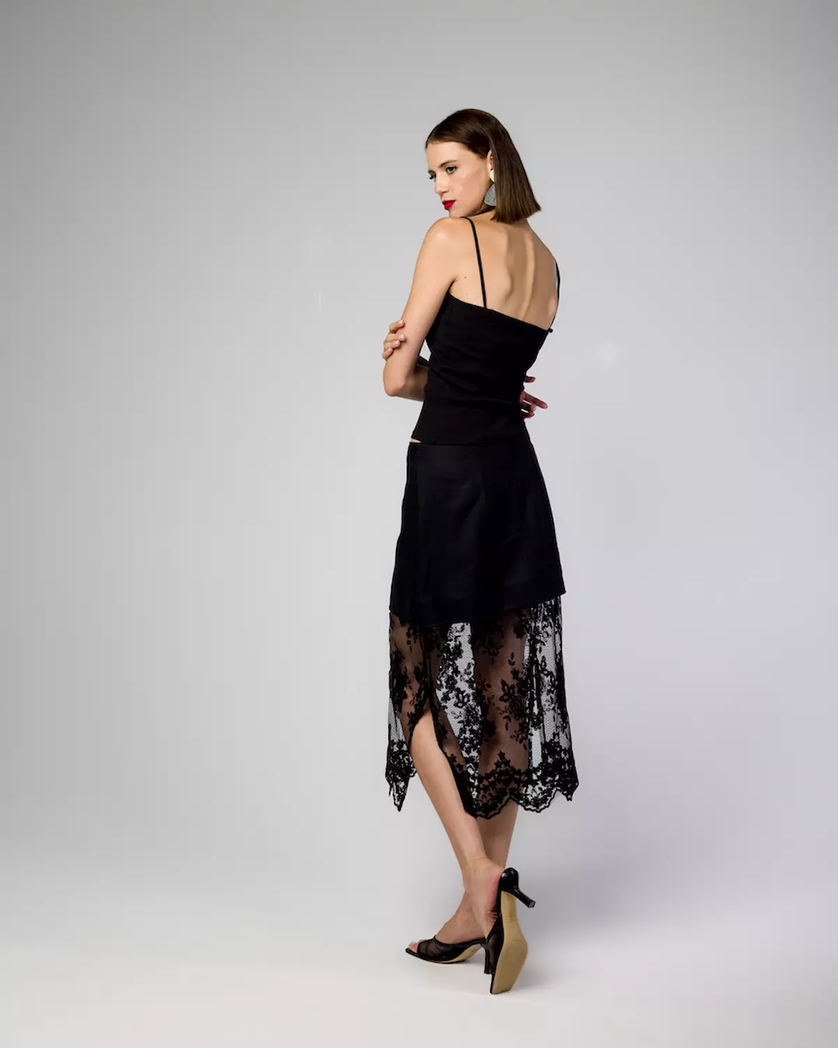 THE LINEN & LACE MIX SKIRT hover image