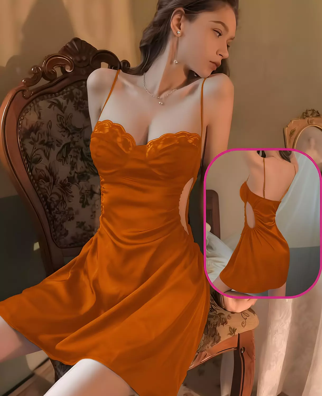 Lace Cup Satin Mini Slip Dress 3