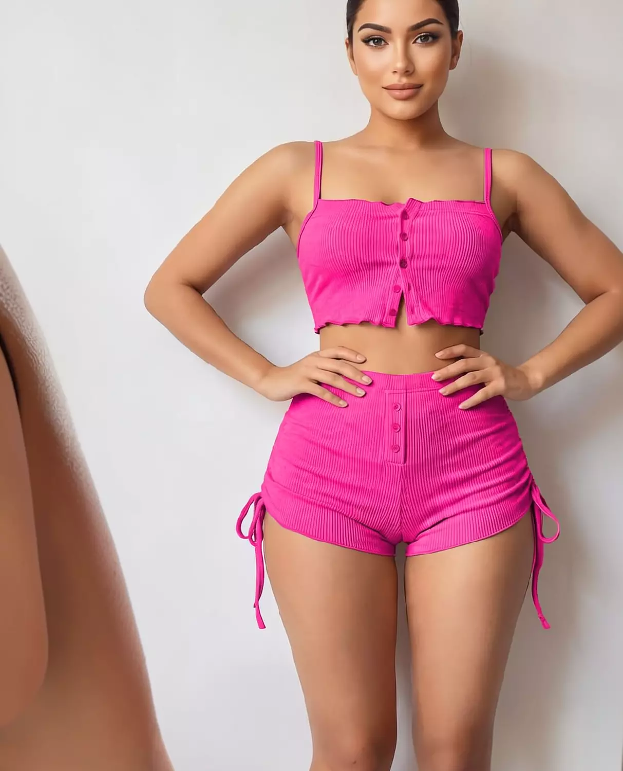 Ribbed Button Crop and Shorts Set 2