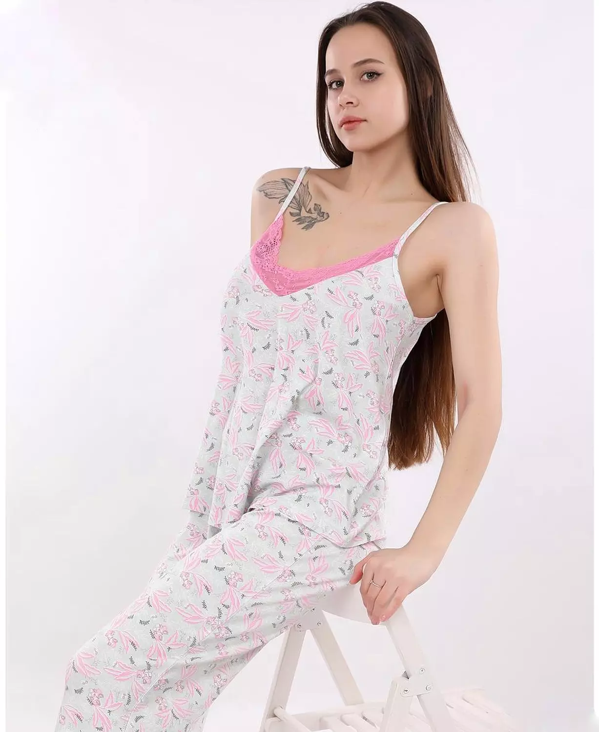 V101 Palms Full-length pants pajama set 2