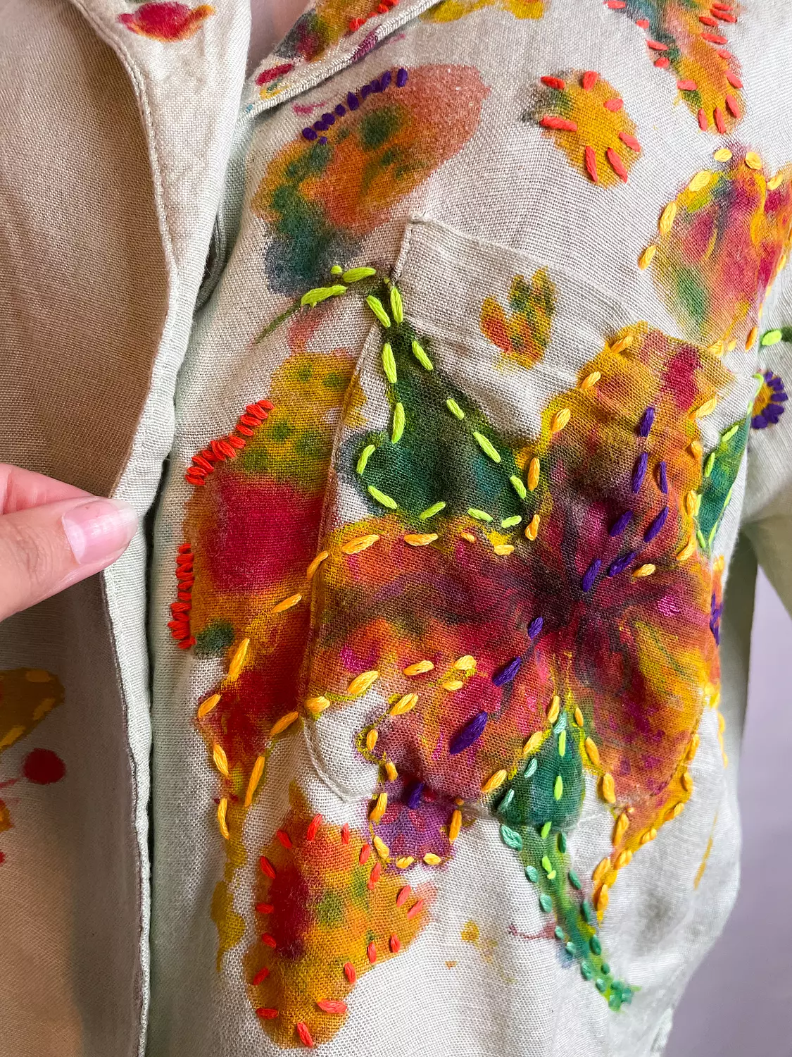 Hand-Painted & embroidered Cropped viscose Blouse 6