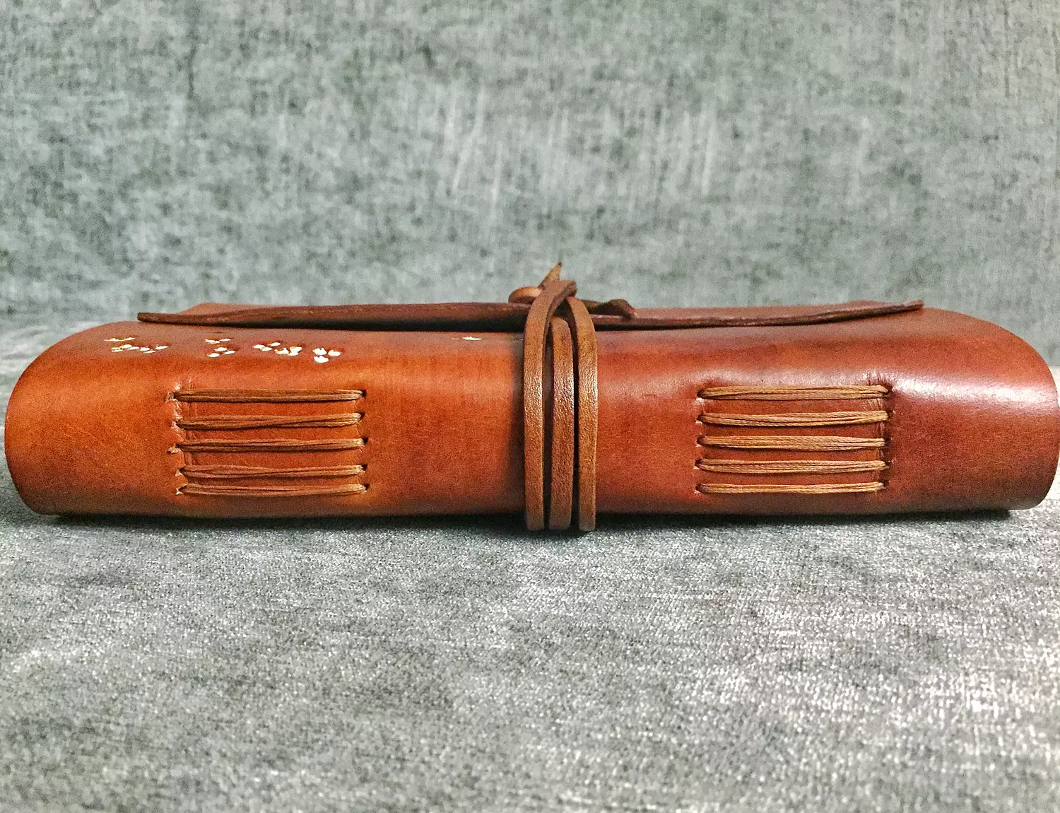 Tooled painted blossom vines leather journal with wraparound tie strap 2
