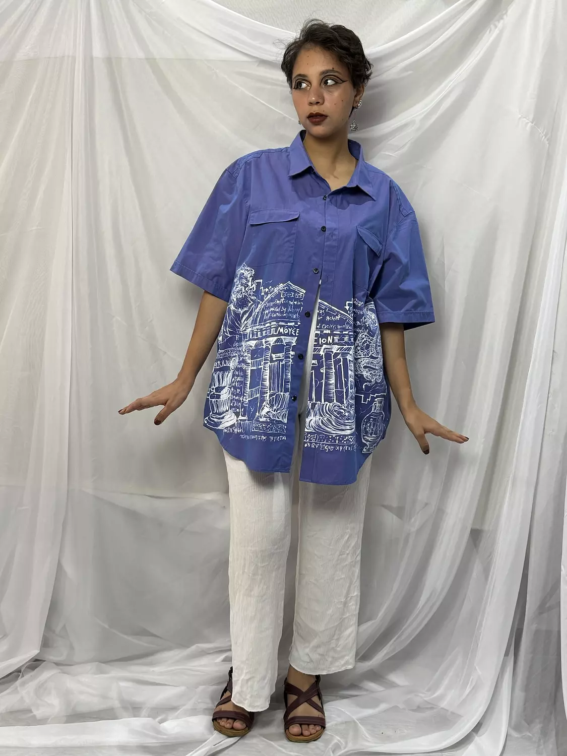 “Greco-Romain” hand -painted blue shirt  hover image