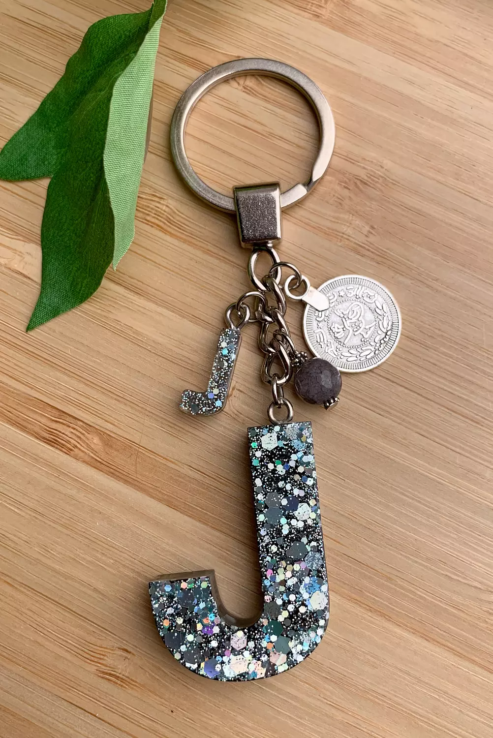 Resin Letters Keychain ( Glitter Space Grey ) "By Order" 7