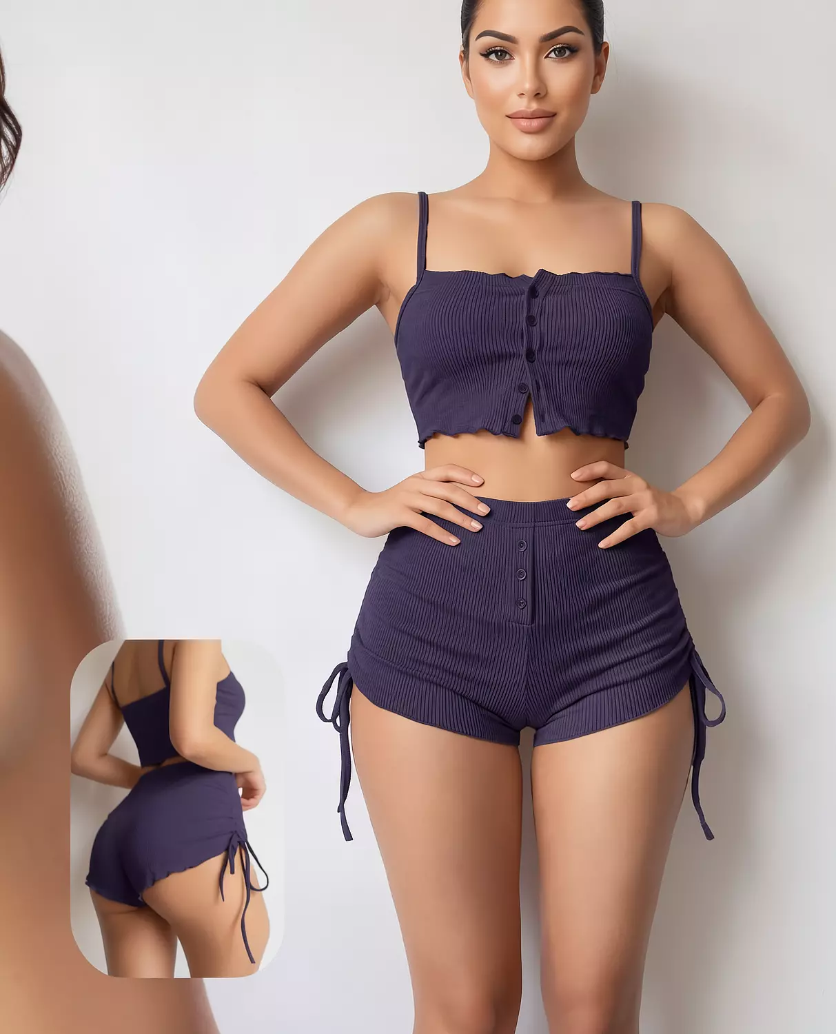 Ribbed Button Crop and Shorts Set hover image
